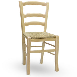 Sedia in legno venezia color naturale con seduta in paglia palustre intrecciata