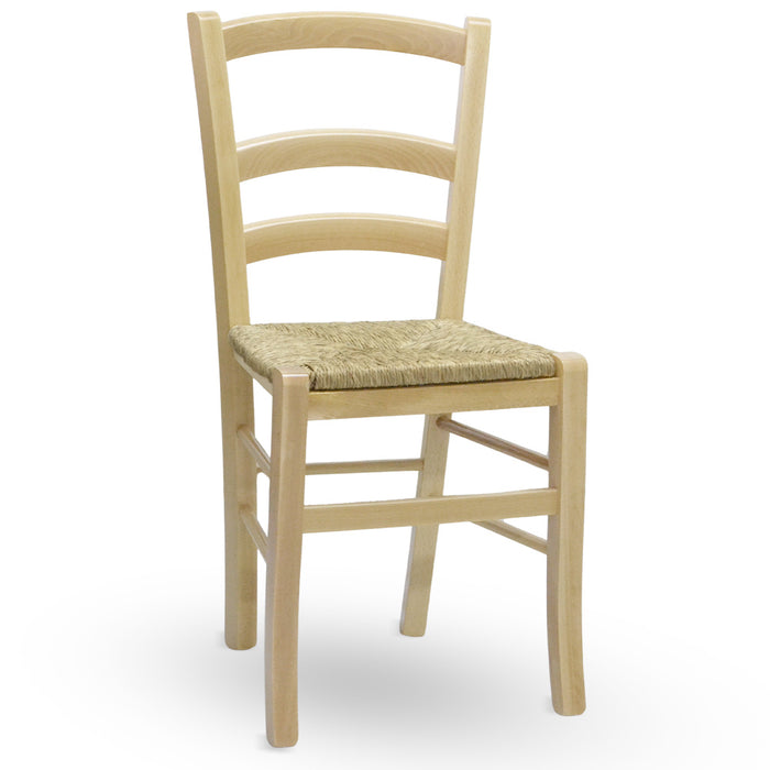 Sedia in legno venezia color naturale con seduta in paglia palustre intrecciata