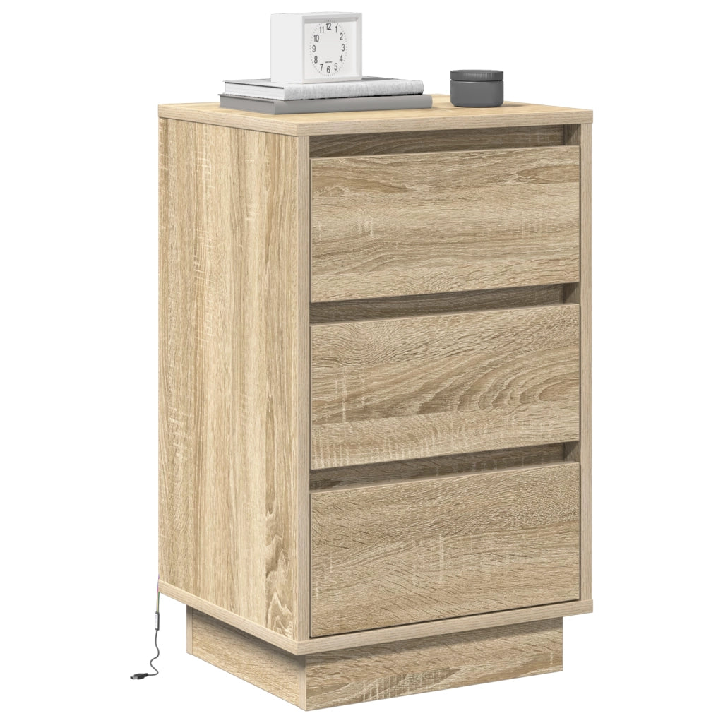 Comodino con LED Rovere Sonama 39x34,5x65 cm Legno ingegnerizzato
