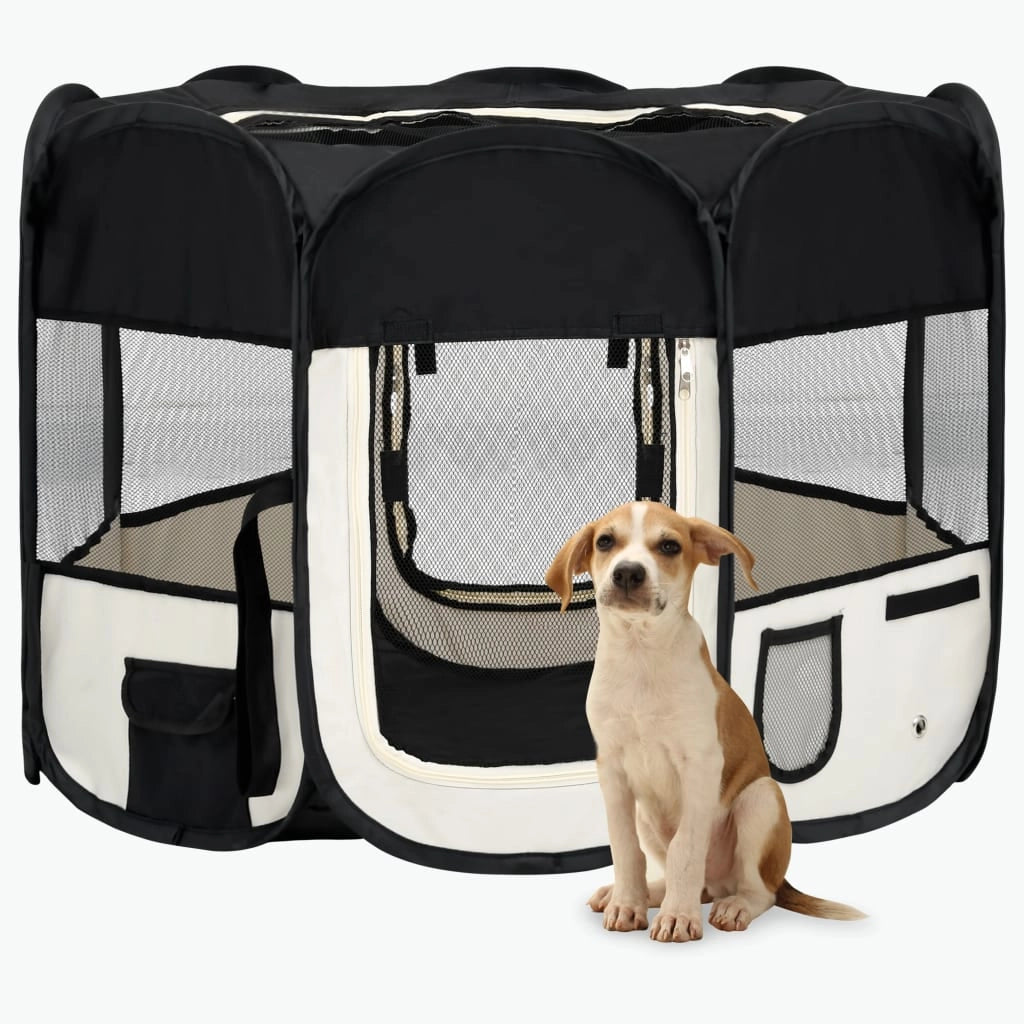 Box pieghevole per cani con borsa per il trasporto 90 x 90 x 58 cm nero 02_0001734