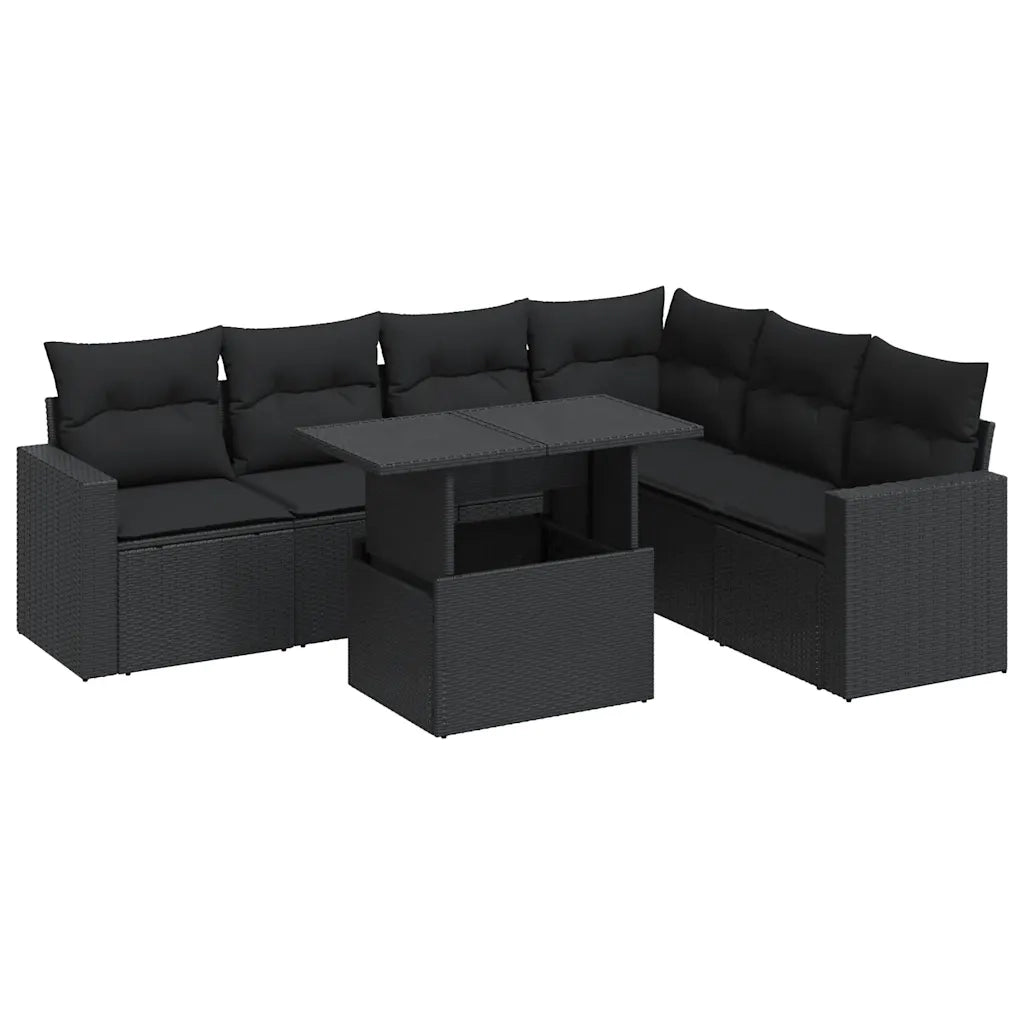 Set Divani da Giardino con Cuscini 7pz Nero Polyrattan 3326326