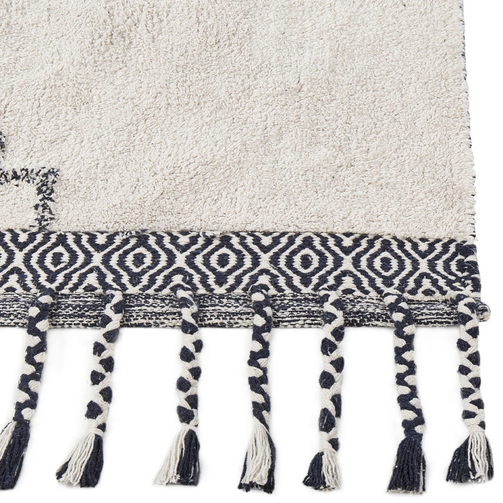 Tappeto in cotone con nappe di colore bianco e nero 140 x 200 cm soggiorno camera da letto