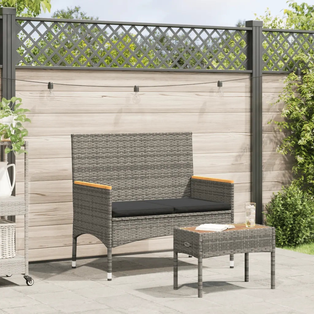 Panchina da Giardino | Panca da Giardino a 2 Posti Cuscini e Tavolo Grigia Polyrattan