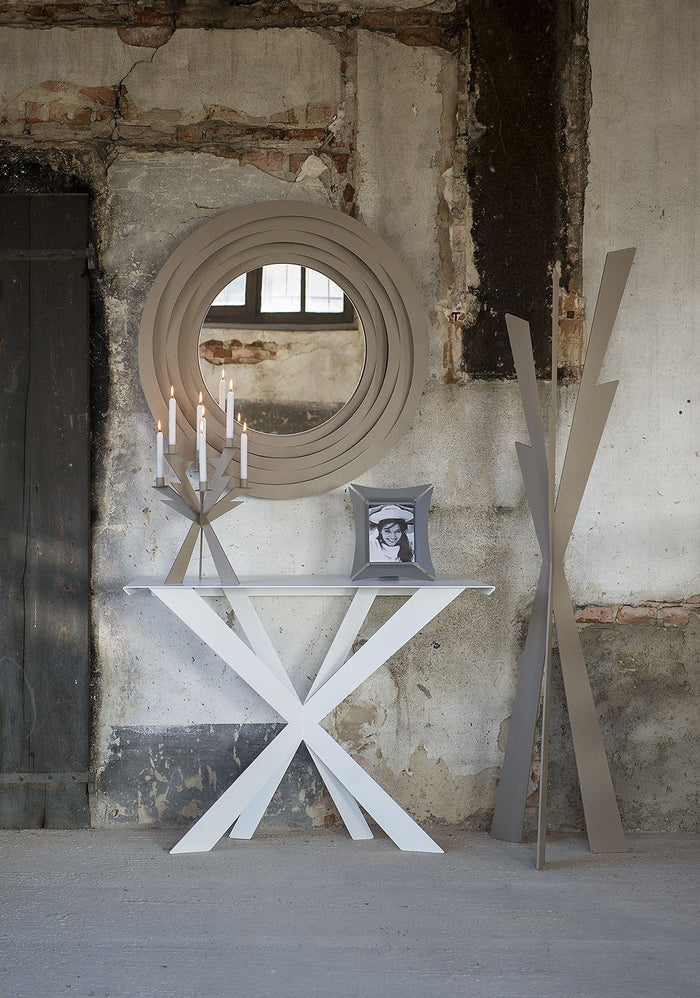 Consolle Exsodus Zeus 110x35x85 cm in ferro verniciato nero Design moderno geometrico traforato Mobile da ingresso o soggiorno Made in Italy