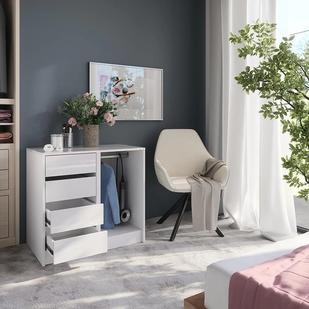 Cassettiera per camera da letto Sherry, Bianco/bianco lucido, 80.2 x 76 cm 2 parti, adatto per riporre abbigliamento e accessori