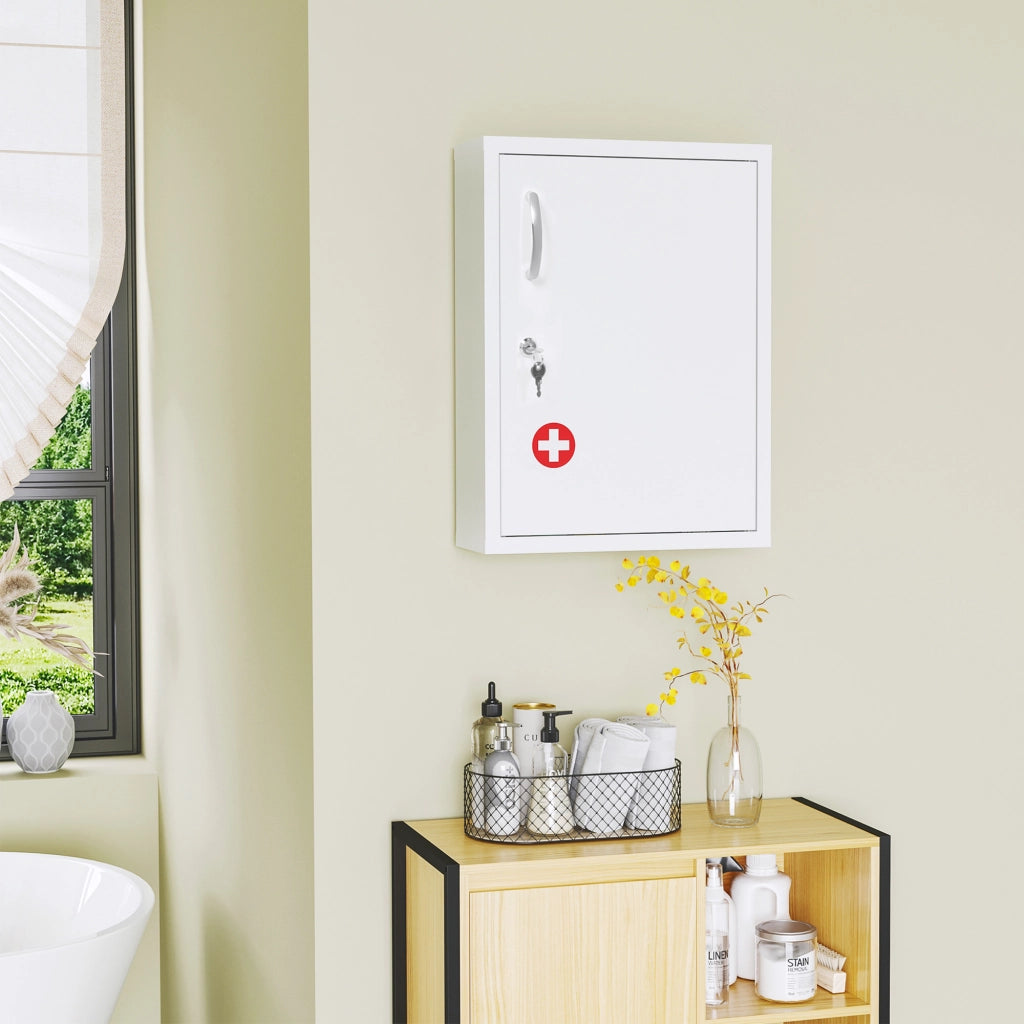 Armadietto medicinali 3 scomparti con serratura ¨C zephmum ¨C bianco 40x15x53.5 cm