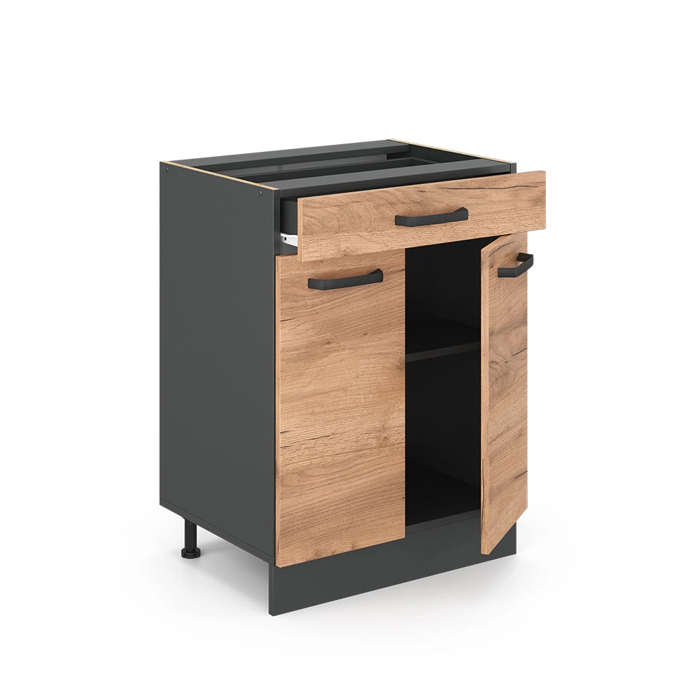 Vicco Mobiletto base per cucina Quercia dorata 60 cm con cassetto, senza piano di lavoro