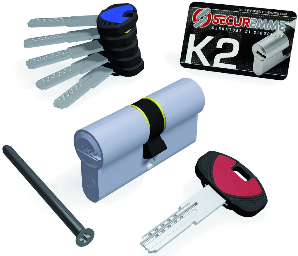 Securemme CILINDRO CROMO SATINATO K2 5 chiavi  mm. 80 (40+40)