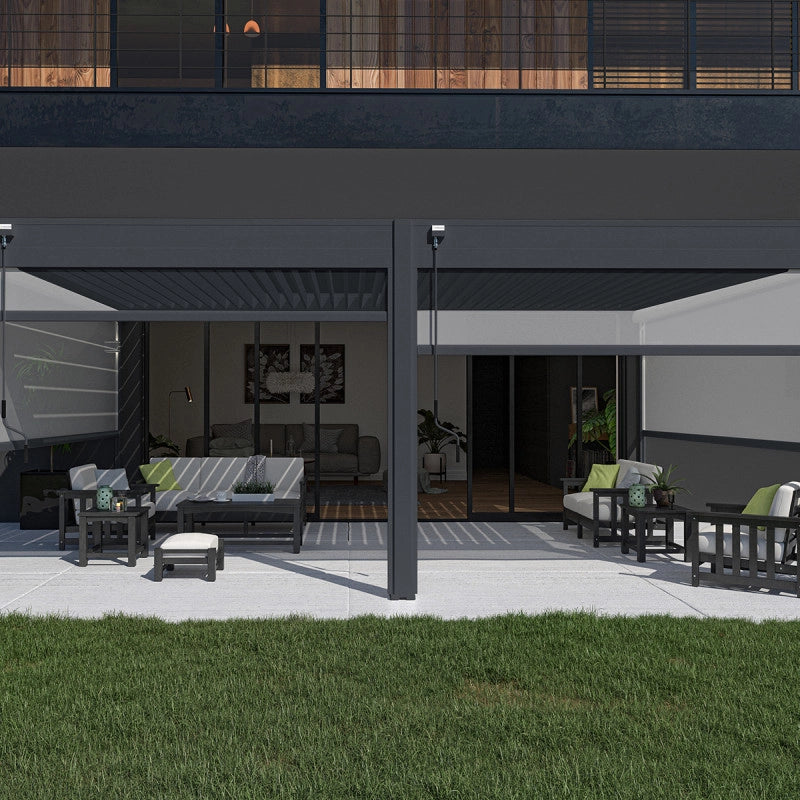 Pergola bioclimatica Ombréa addossata VS 4x6M Antracite + 2 tende