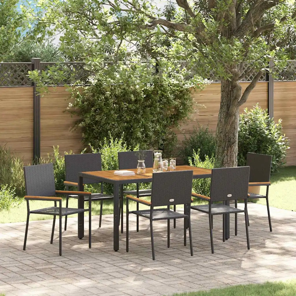 Set da Pranzo per Giardino 7 pcs Nero polyrattan 3365408