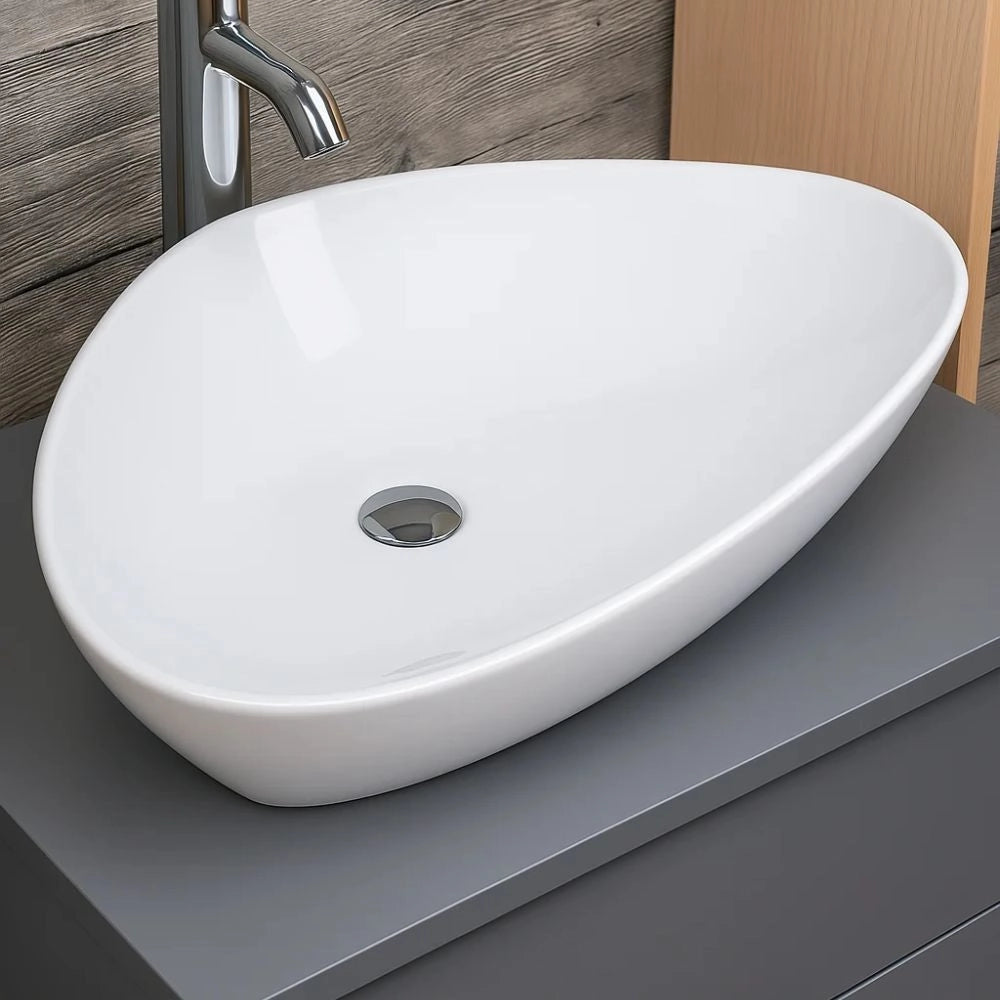 Lavabo d'appoggio in ceramica bianco triangolare lavandino arredo bagno *** misure 67x44x15 cm, confezione 1
