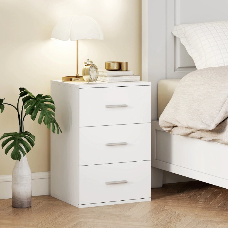 Comodino moderno bianco con 3 cassetti, in MDF, 40x35x60 cm