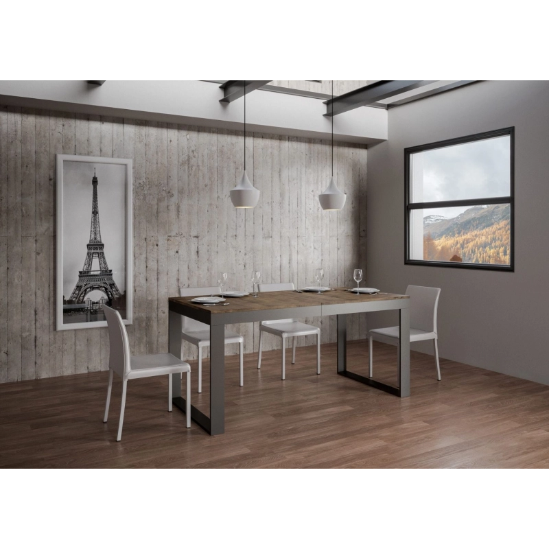 Tavolo allungabile 90x180/440 cm Tecno Evolution telaio Antracite - Noce