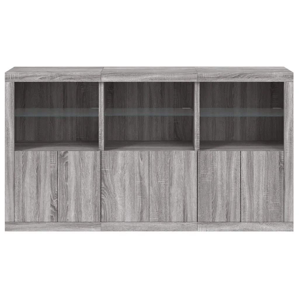 Credenza con Luci LED-Buffet-Armadio da cucina Grigio Sonoma 181,5x37x100 cm 747187