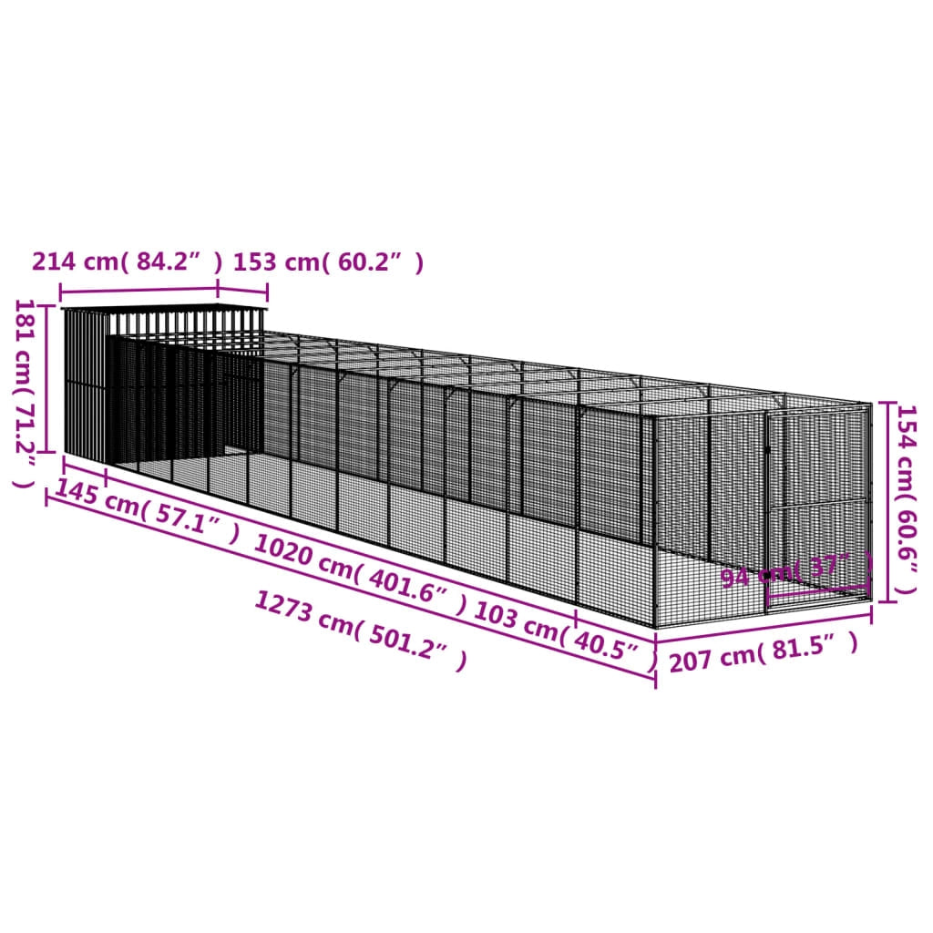 Cuccia per cani con recinto 214 x 1273 x 181 cm antracite 02_0043479