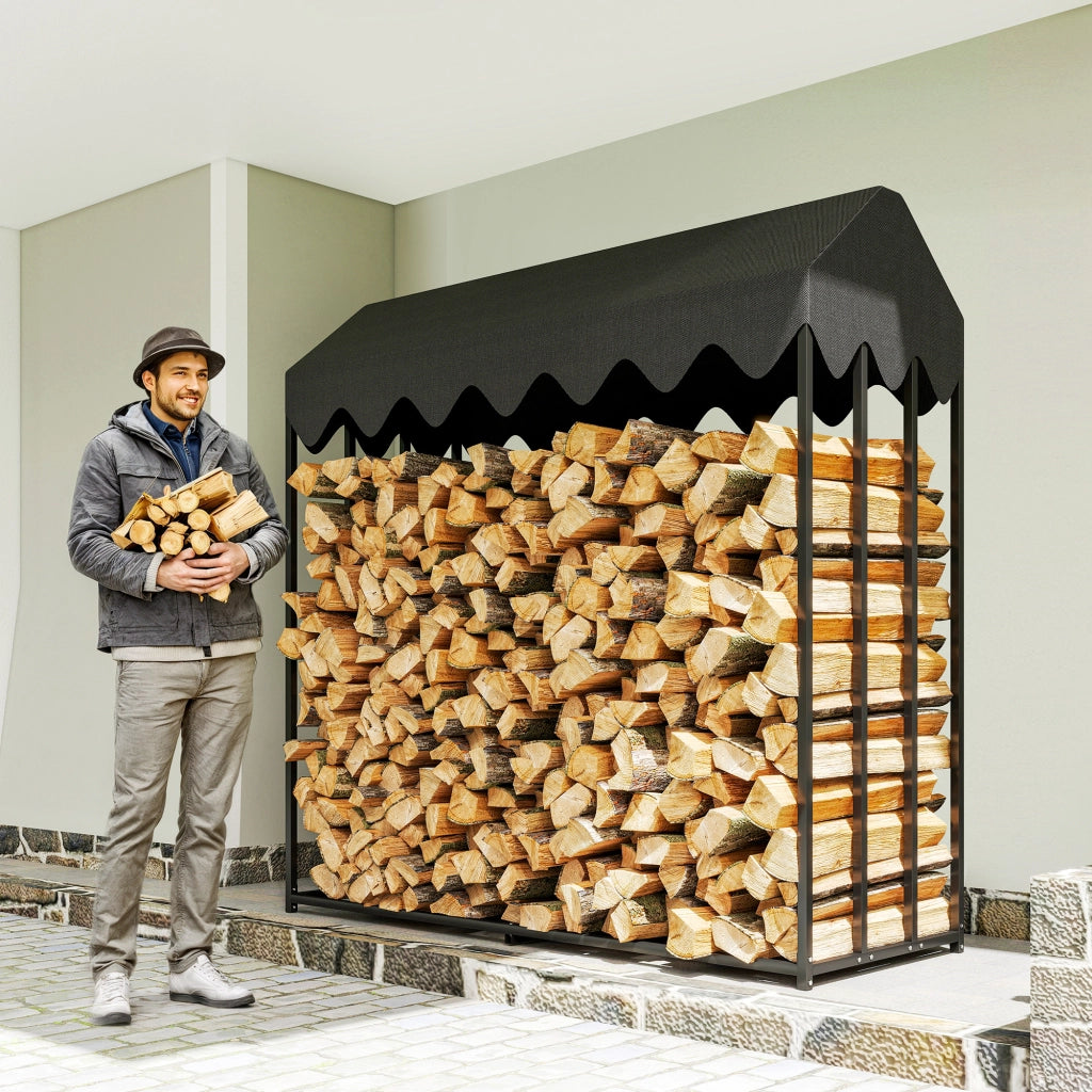 Porta Legna da Esterno ¨C Zephmum ¨C 186x70x185 cm Nero Acciaio