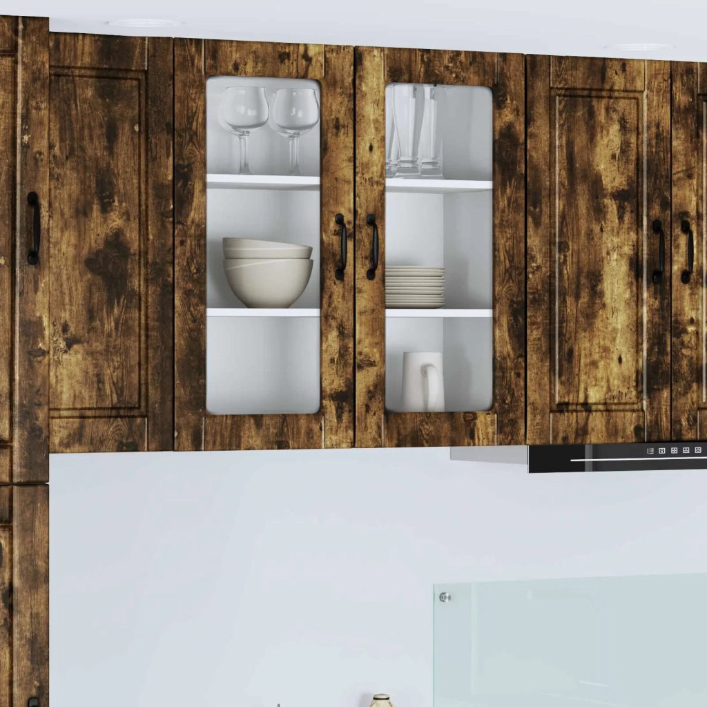 Pensile da cucina | Mobile in vetro da parete PORTO Rovere fum¨¦ 80 x 31 x 80 cm