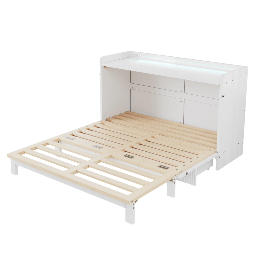 Letto a scomparsa 140x200 cm con cassetti, LED, USB e presa