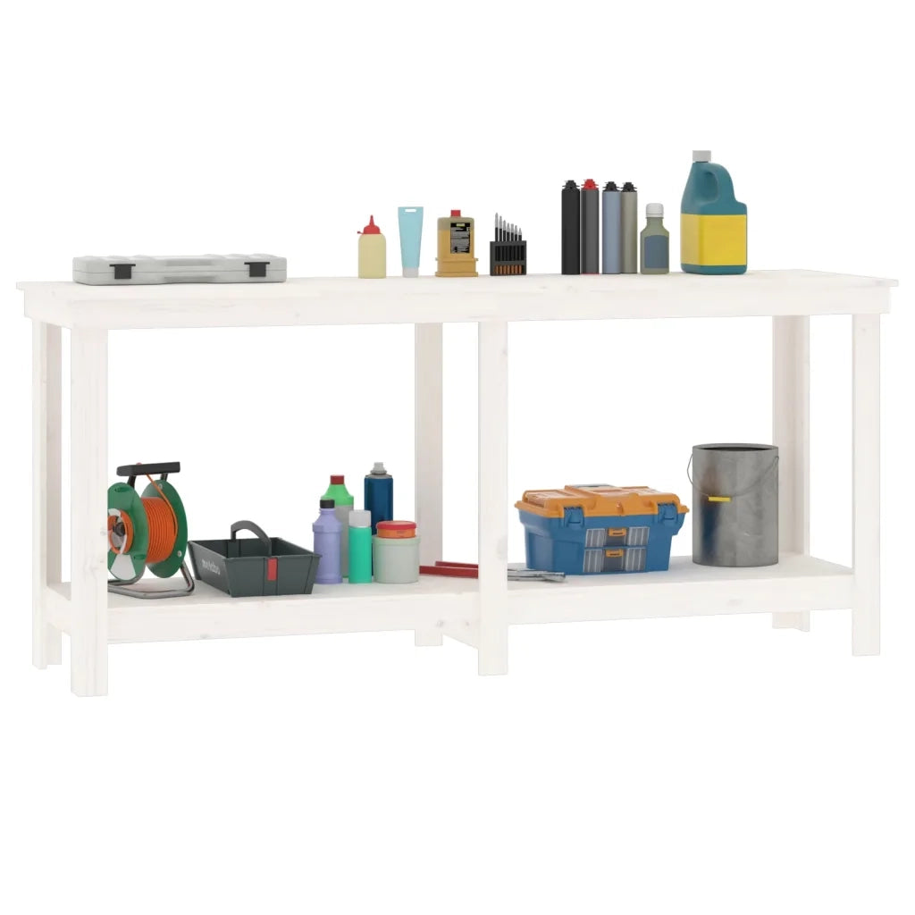 Banco da Lavoro Bianco 180x50x80 cm in Legno Massello di Pino 822512