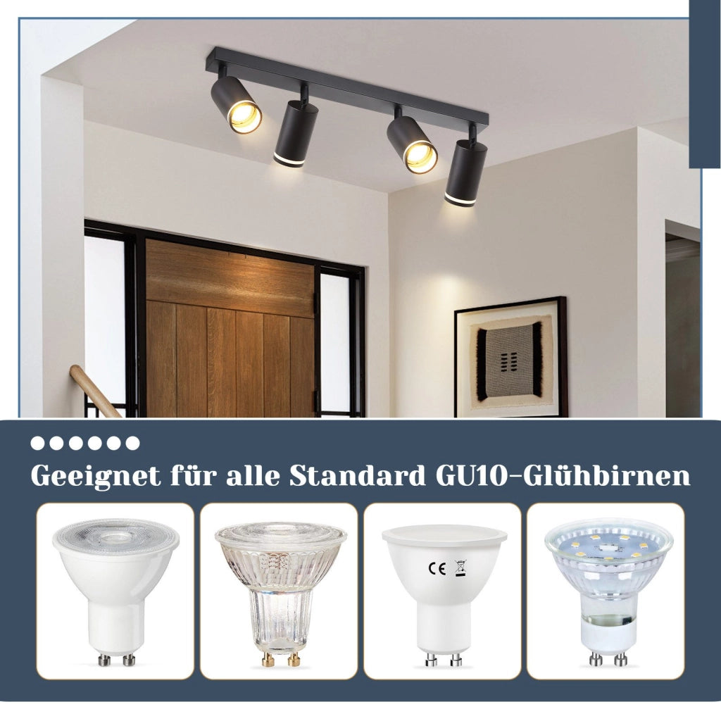 ZMH Faretto da soffitto neri 4 fiamme GU10 metallo per camera letto corridoio