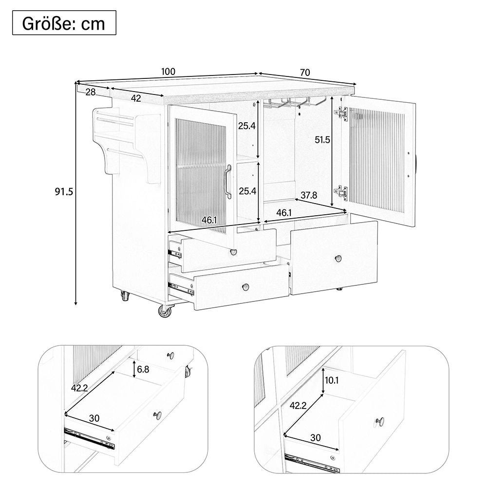 ?lot di cucina mobile con ruote e tavolo allungabile - Xylo - Portabottiglie e spazio di archiviazione, ideale per cucina e sala da pranzo (bianco)