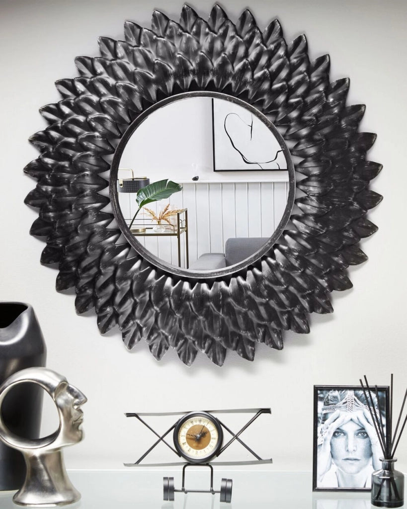Specchio da parete argento 70 cm rotondo a forma di sole