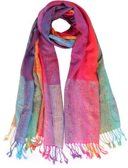 Sciarpa donna calda cotone 70 x 180 cm - Sciarpa etnica - Colore arcobaleno - Frange - Respirante e comoda - Pashmina