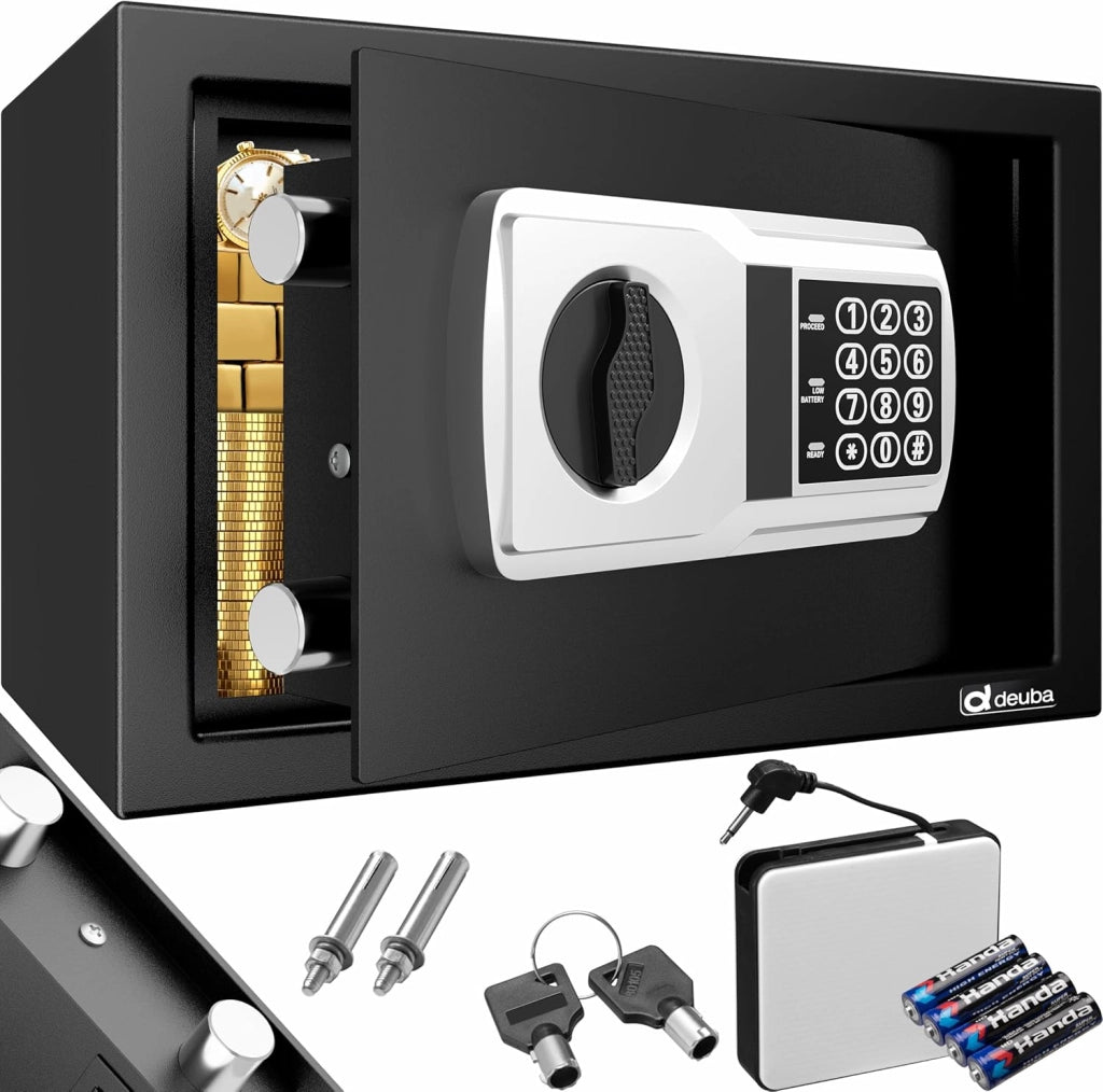 Cassaforte Elettronica con Combinazione 31x20x20cm LED Doppio Bullone in Acciaio Cassetta Sicurezza Nera