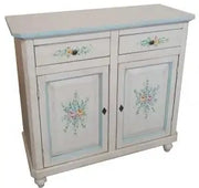 Credenza napoletana in legno bianco anticato decorata filo azzurro