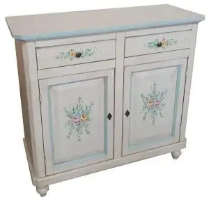 Credenza napoletana in legno bianco anticato decorata filo azzurro