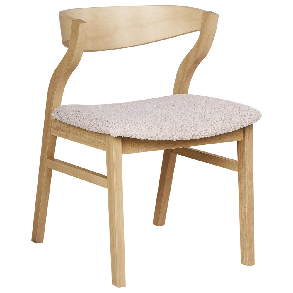 Set di 2 sedie da pranzo in legno chiaro e compensato beige in tessuto boucle di poliestere Gambe in legno di gomma Stile tradizionale retrò