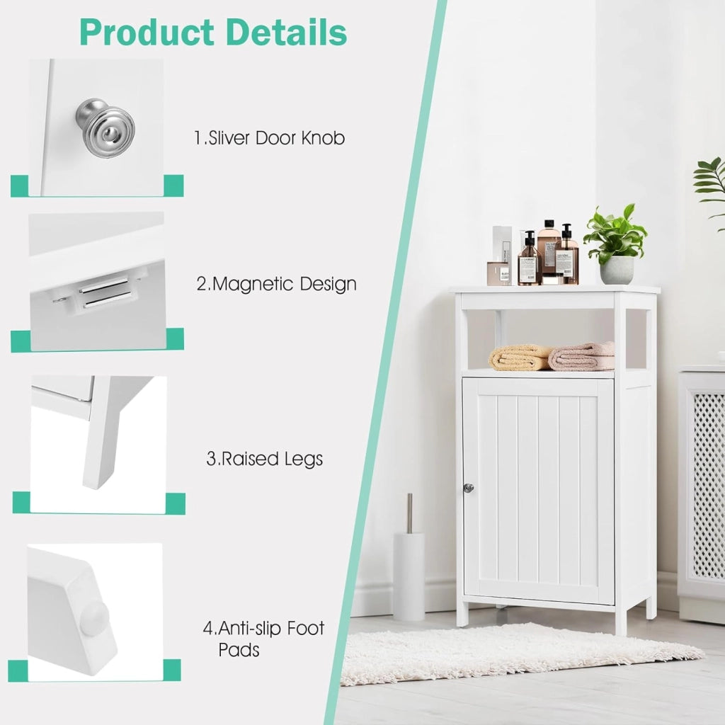 Mobile da Bagno con Ripiano e Armadio a Porta, 45 x 30 x 84 cm, Armadietto da Terra Autoportante in MDF, Armadio d’Archivio per Soggiorno, WC, Camera da Letto, Cucina (Bianco)