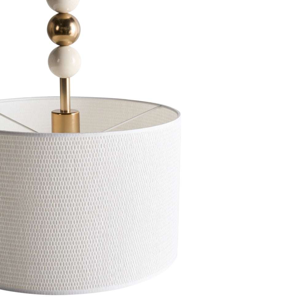 Lampada a sospensione Ottone e beige Ferro Paralume a tamburo in tessuto Stile moderno di metà secolo