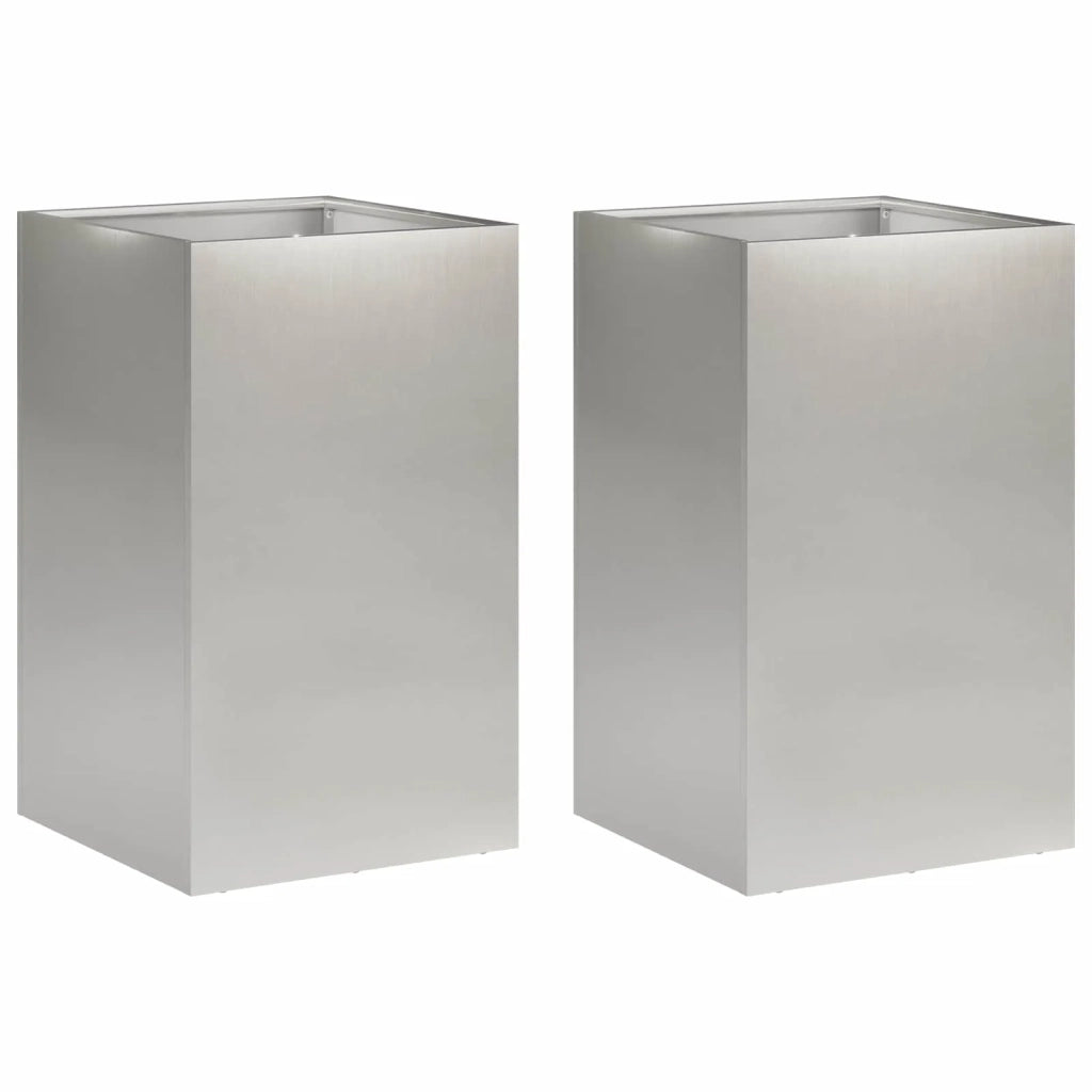 Vaso da giardino 2 pz Argento 30 x 30 x 50 cm Acciaio Inox 8005353