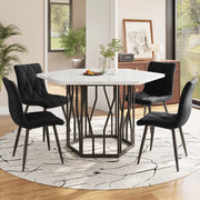 Set Tavolo da Pranzo Esagonale e 4 Sedie in Velluto ¨C Xylo ¨C Effetto Marmo, Nero