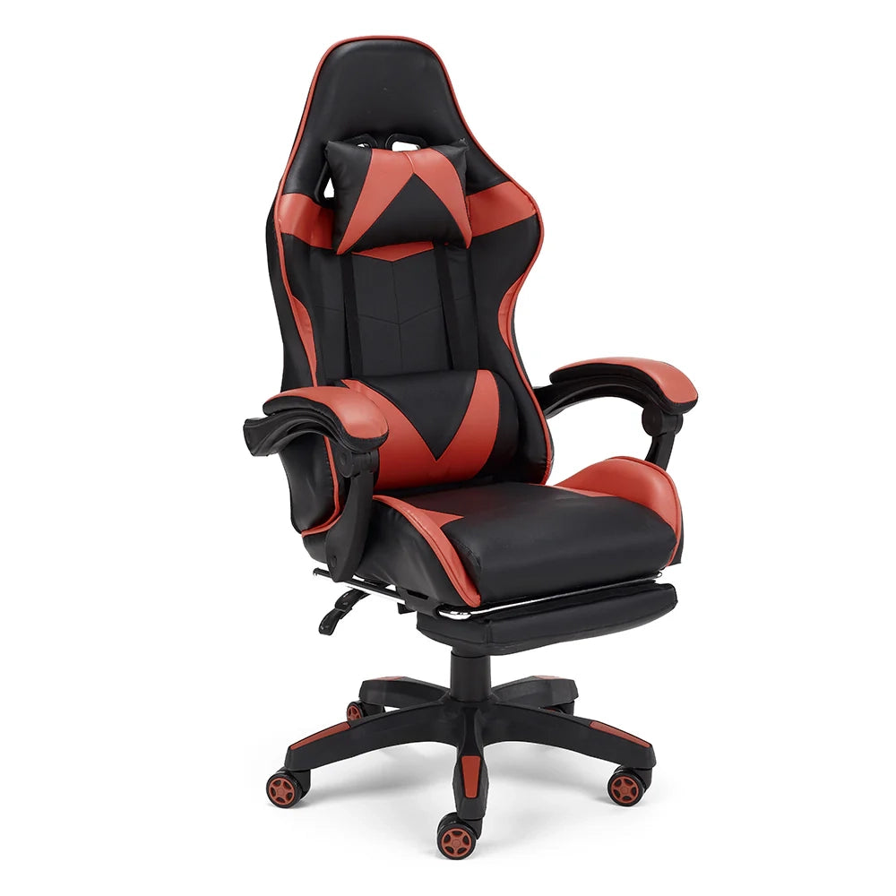 Sedia da Gaming Lagos, Sedia da Gioco e Computer con Schienale Alto e regolabile, Base girevole con Rotelle piroettanti silenziose, Poggiapiedi estraibile, colore Rosso