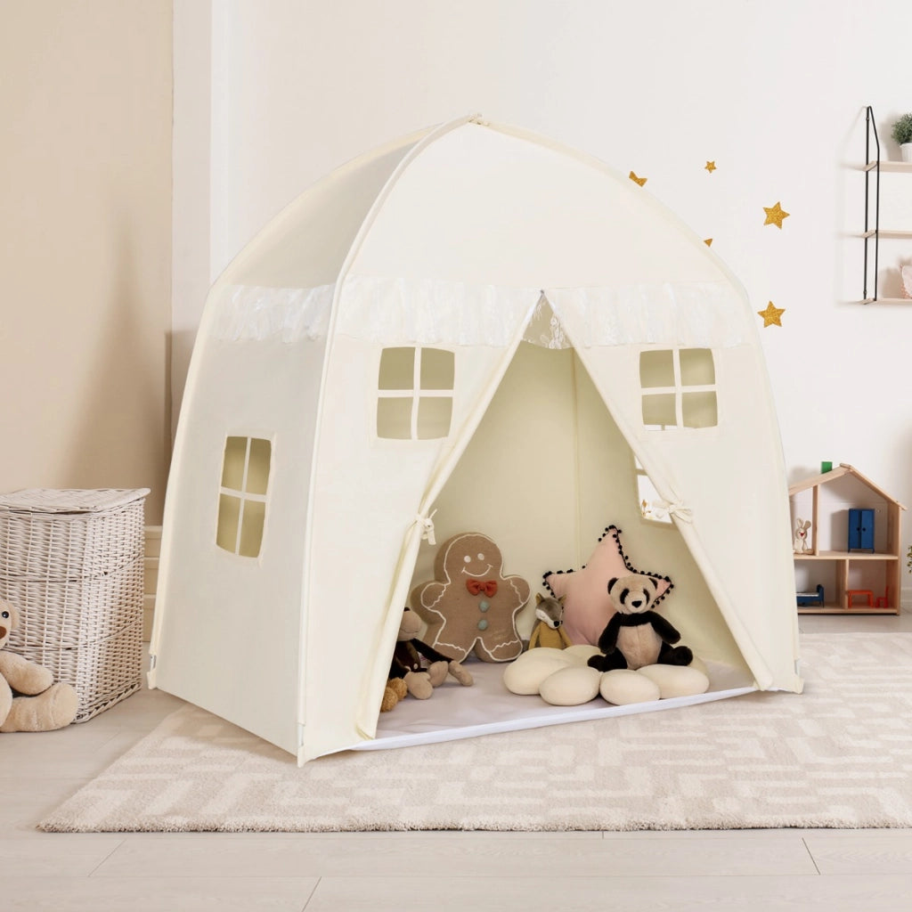 Tenda da gioco per bambini con borsa di trasporto tappetino antiscivolo, Tenda da principesse portatile Beige-Tende e Casette per bambini