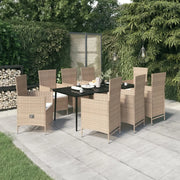 Set da Pranzo da Giardino 9 pz con Cuscini Beige 3099460