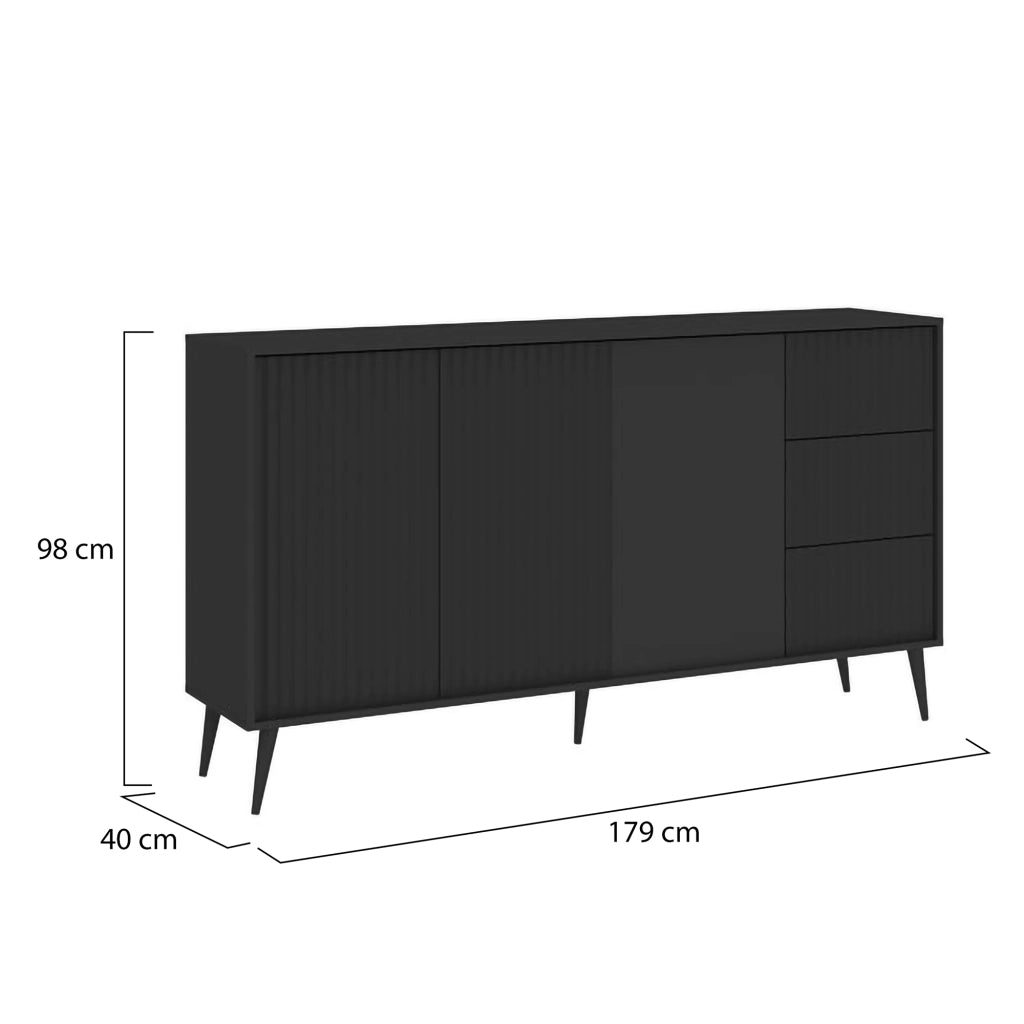 Madia Lenasi, Credenza 2 Ripiani, 179x40x98h cm Nero Antracite