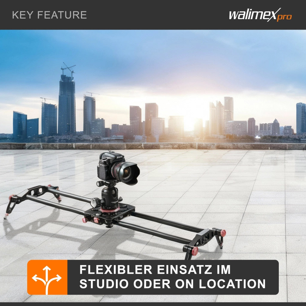 Walimex Pro Carbon Video Slider Pro (100 cm, movimenti fluidi della fotocamera, inclusa borsa per il trasporto e livella) nero