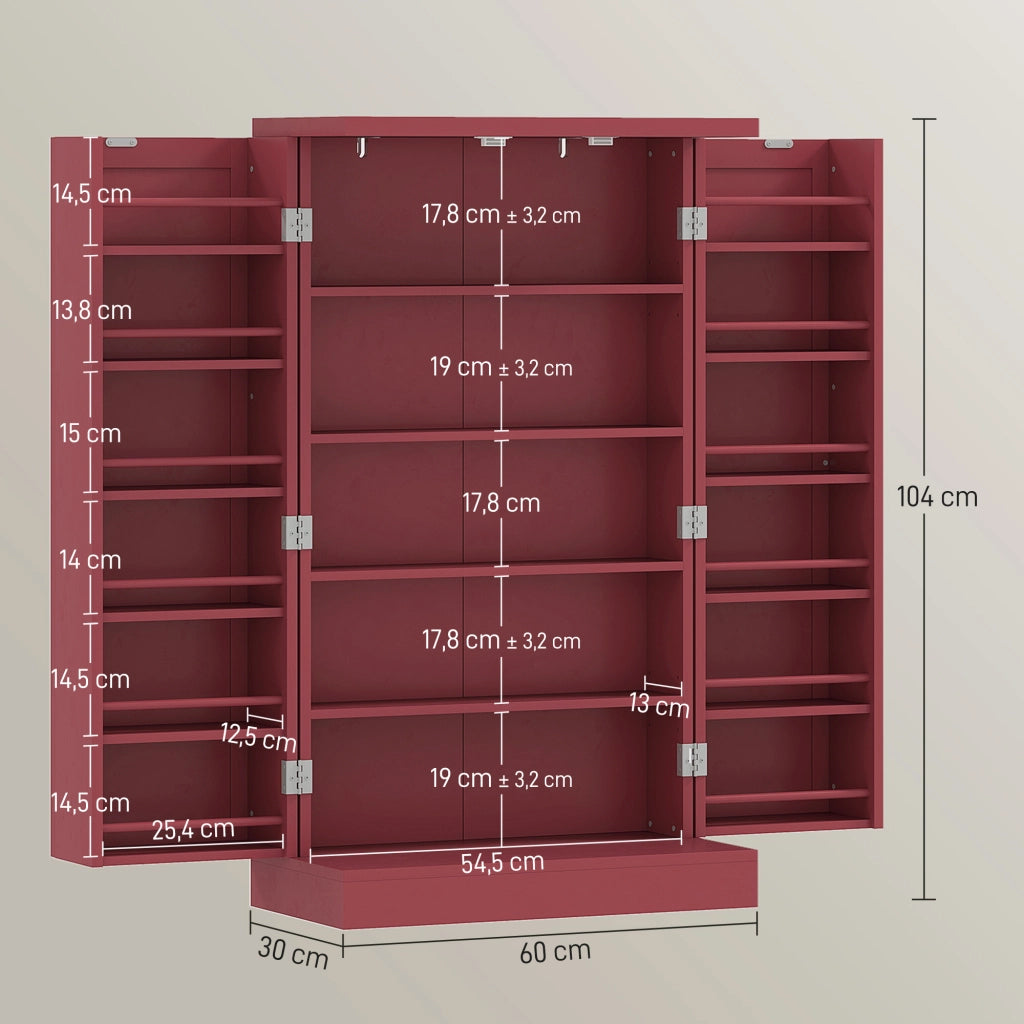 Armadio da Cucina 2 Ante con 5 Ripiani e 12 Portaspezie ¨C zephmum ¨C 60x30x104 cm Rosso