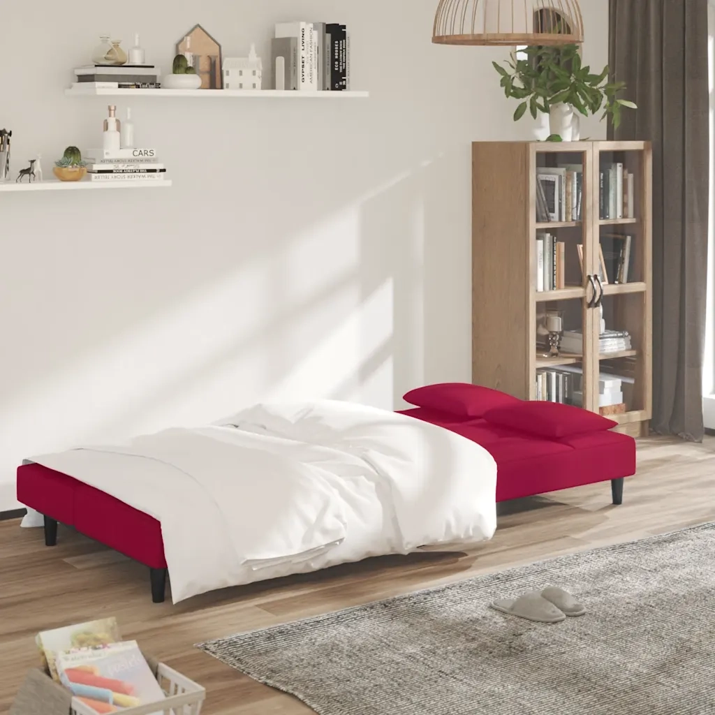 Divano Letto a 2 Posti con 2 Cuscini Rosso Vino in Velluto 375811