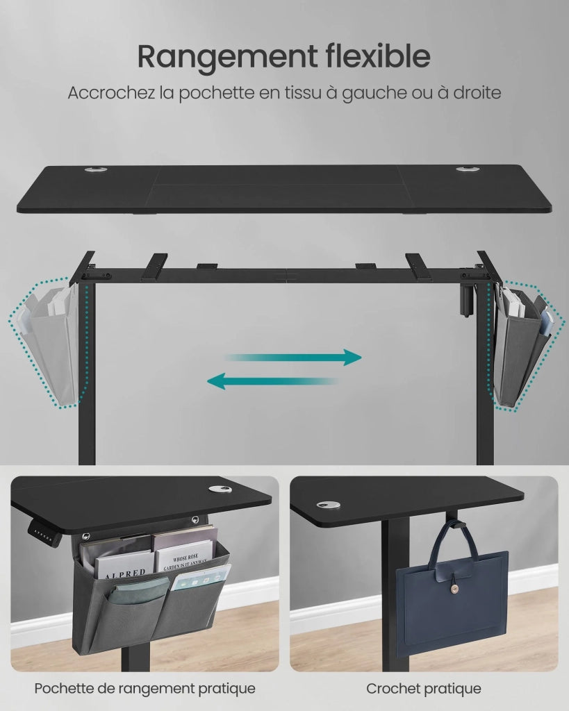 Scrivania elettrica regolabile in altezza 60 x 120 x (72-120) cm 4 posizioni di memoria custodia portaoggetti nera 12_0004581