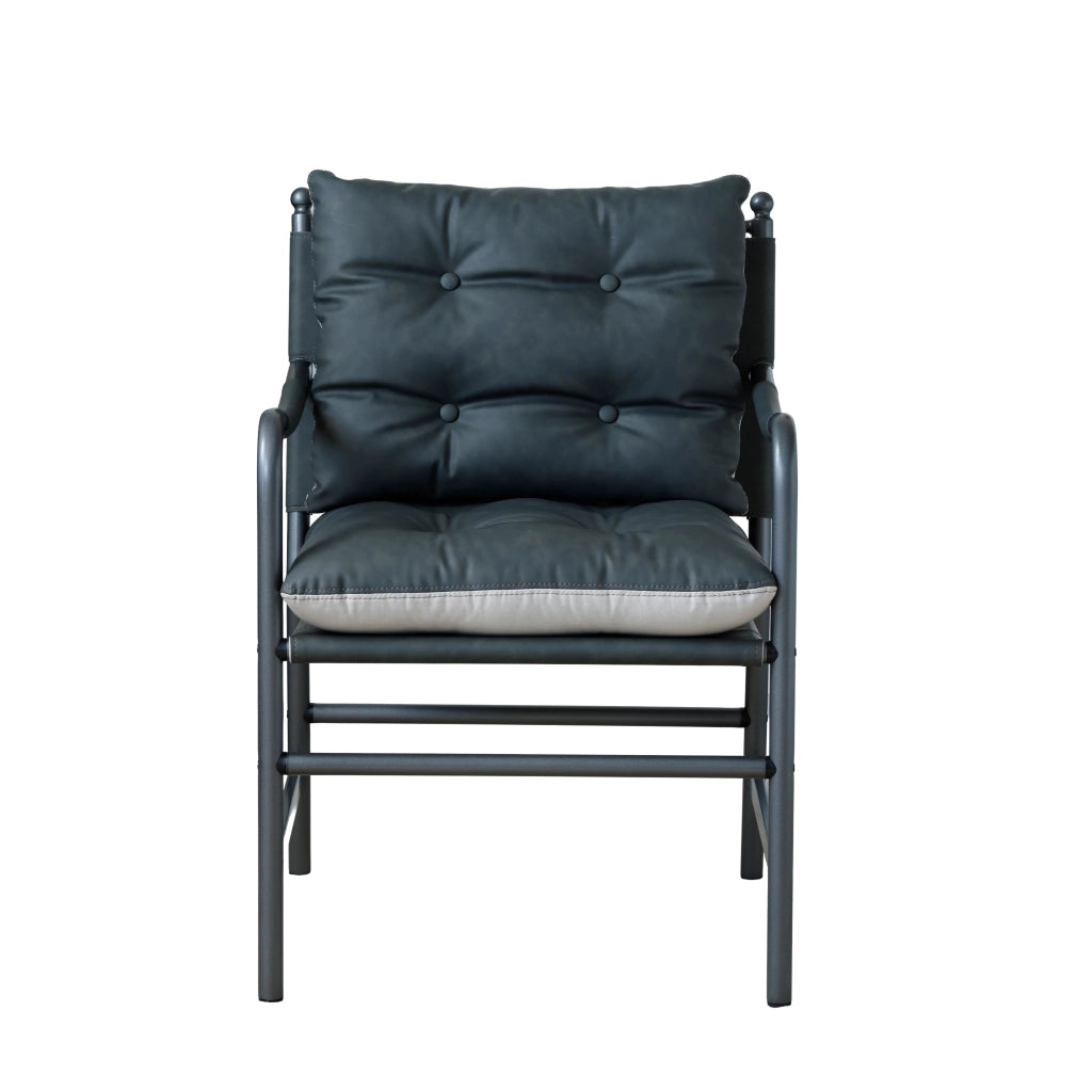 Poltrona moderna stile mid century in pelle con struttura in metallo nero per soggiorno e camera da letto, nero