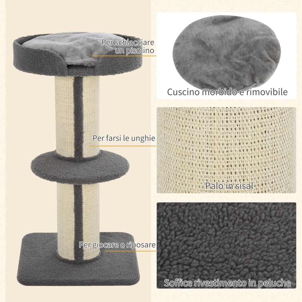 Tiragraffi ad Albero per Gatti con Cuccia, Cuscino, Rivestimento Peluche e Pali in Corda Sisal