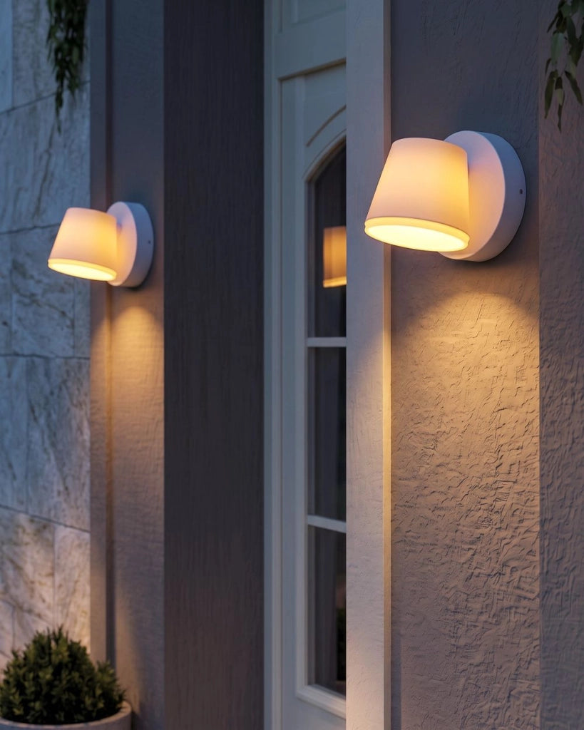 Set di 2 lampade LED da esterno da parete in metallo e alluminio, design moderno, colore bianco