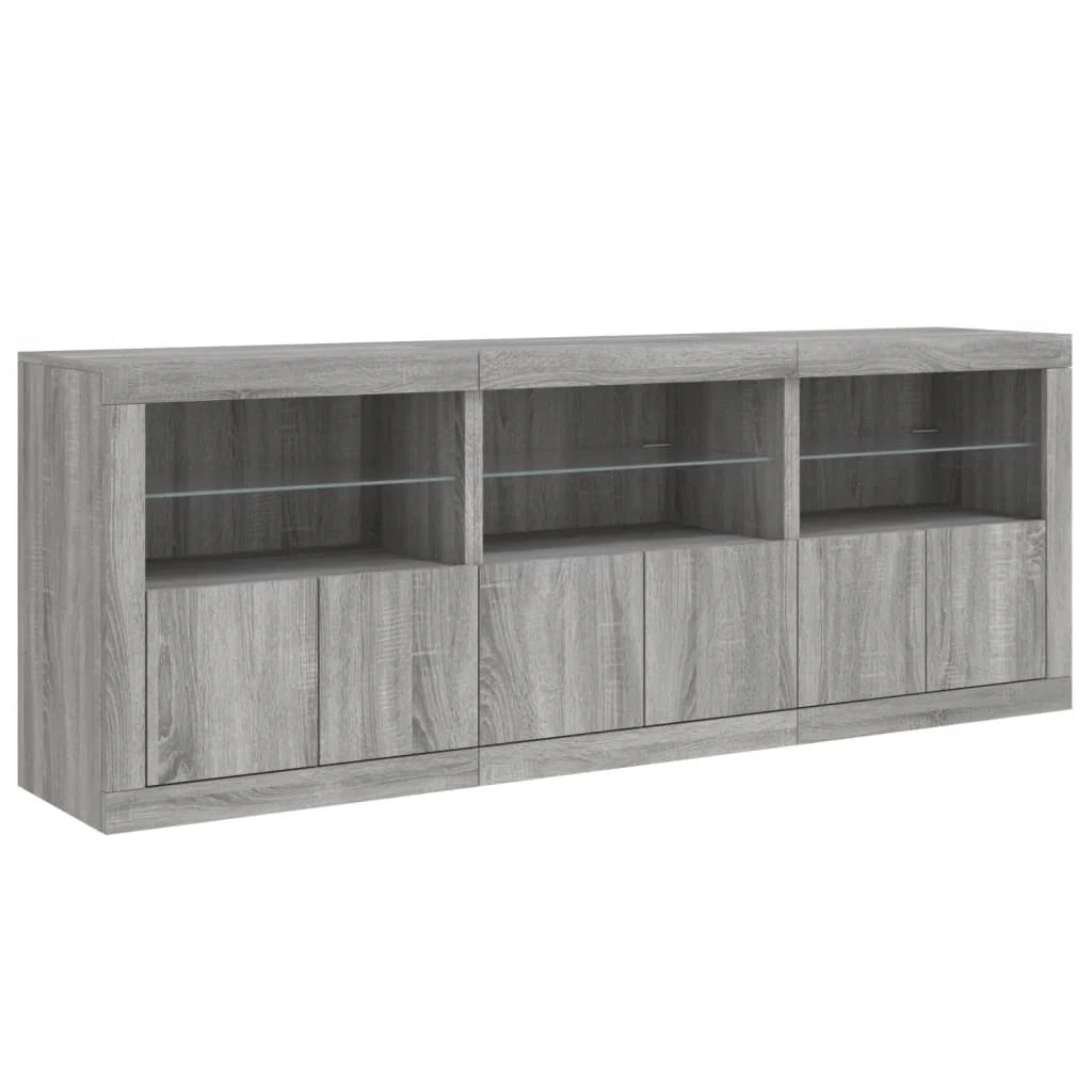 Buffet credenza cassettiera armadio mobile contenitore organizer per cucina soggiorno salotto con luci LED Sonoma 181,5 x 37 x 67 cm grigio 02_0030064