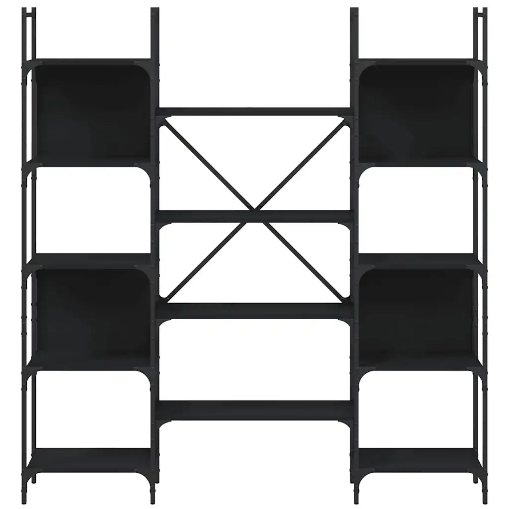 Libreria-Scaffale per Libri-Mobile di Stoccaggio Nera 155,5x24x166,5 cm in Legno Multistrato