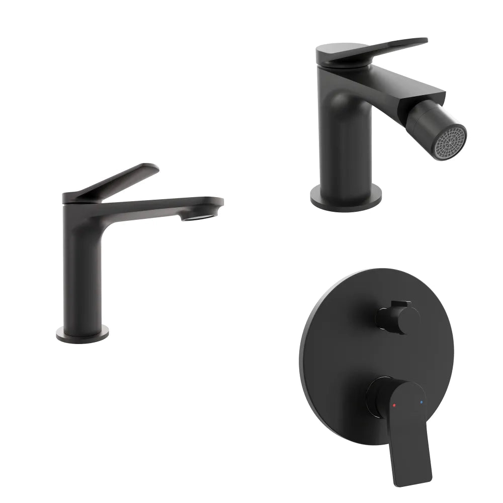 Set miscelatori: lavabo bidet senza scarico e incasso doccia c/deviatore nero opaco | Anne