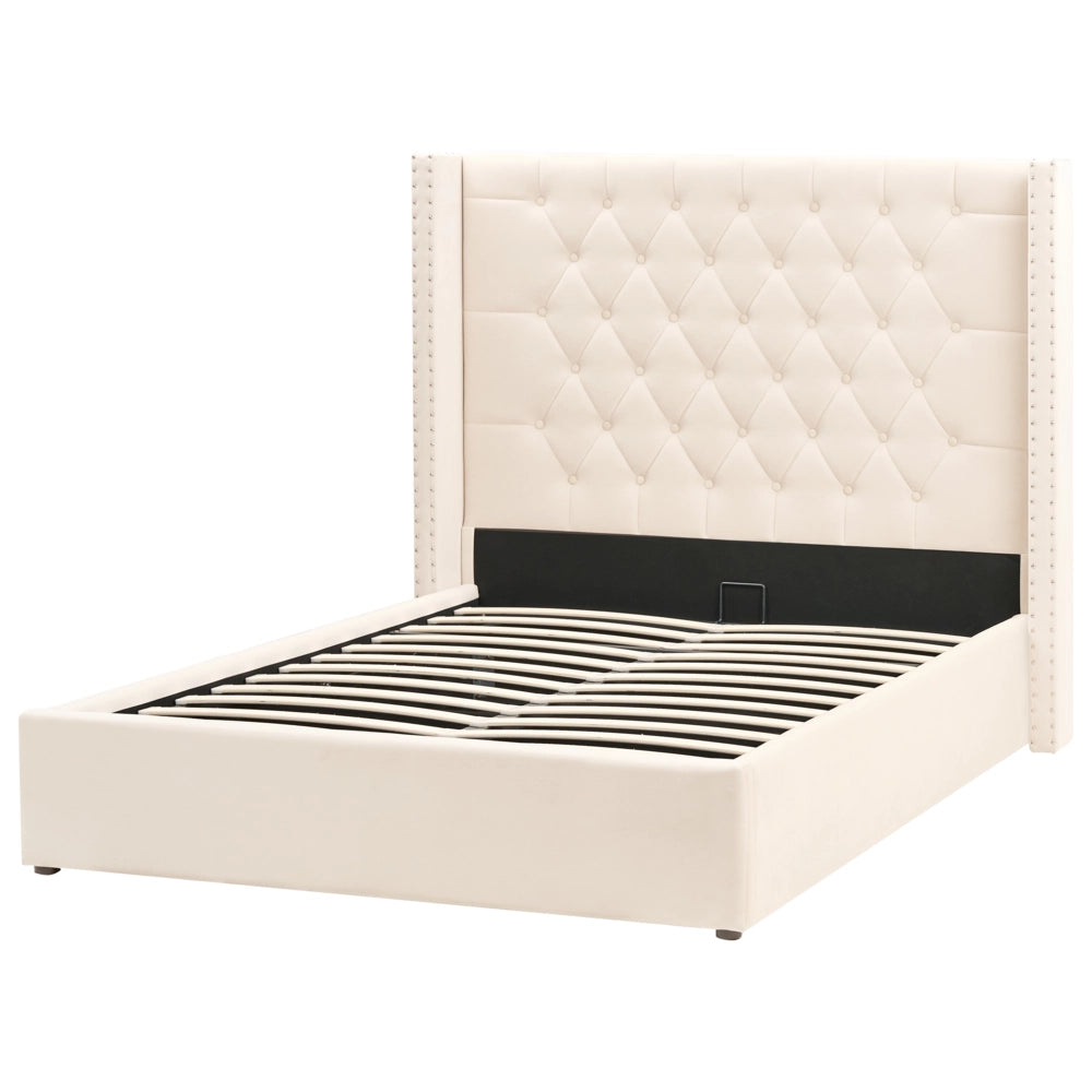 Letto contenitore velluto bianco sporco 140 x 200 cm glamour elegante